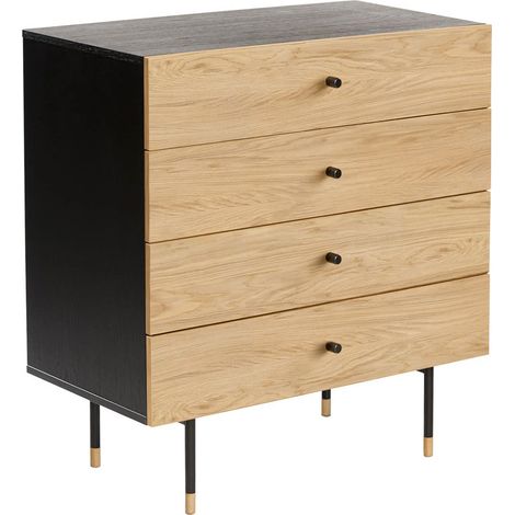 Commode 4 Tiroirs "Jugend" 80cm Noir & Chêne