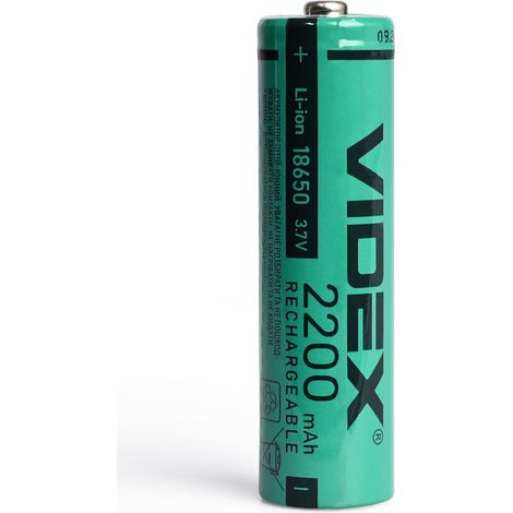 Batteria agli ioni di litio Videx 18650 da 2200 mAh senza protezione, sfusa/1 pz.