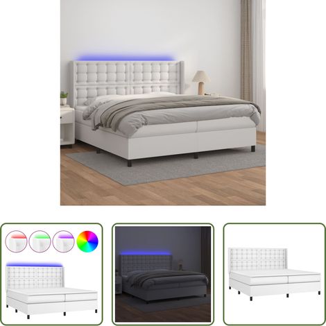 Sommier tapissier - Sommier à lattes de lit matelas LED Blanc 200x200 cm Similicuir (1/5)
