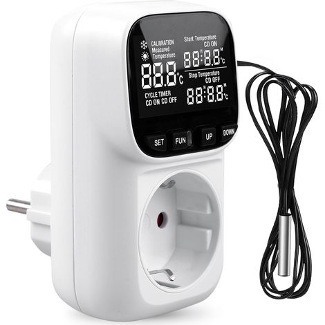 Régulateur de température numérique avec capteur 230 V, prise thermostat numérique avec écran LCD, chauffage et refroidissement, interrupteur (1/5)