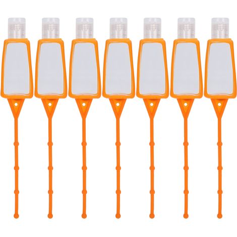 7 pièces Flacons à savon liquide portables avec étui silicone, vide, pour voyage, 30ml x 7 (bouteille rectangulaire, support orange) (1/5)