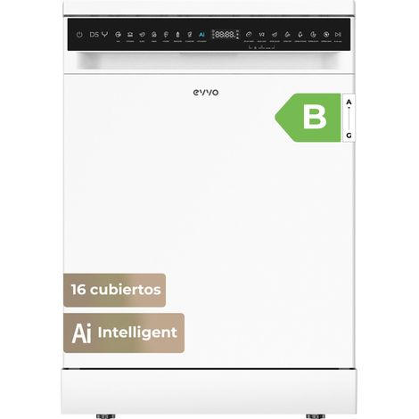 Lavavajillas EVVO D5Y, 16 cubiertos, Clase B, 45 dB, 8 programas, Libre instalación