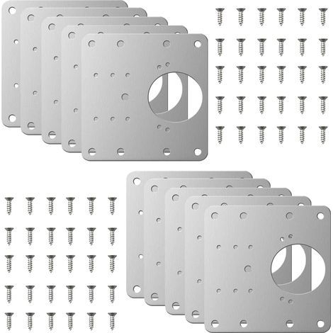 10 Pack Hinge Repair Plates, Kitchen Cabinet Hinge Repair Kit, Stainless Steel Door Hinge Mounting Plate Kit (1/5)