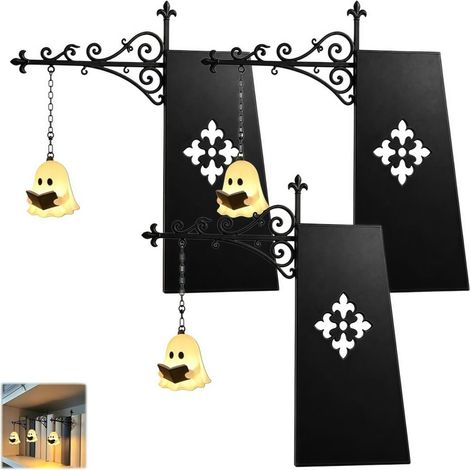 Lot de 3 Lanternes Étagère Vintage, Fantôme Lecteur, LED Sans Fil, Serre-Livres, Bibliothèque, Cadeau Livre (1/5)