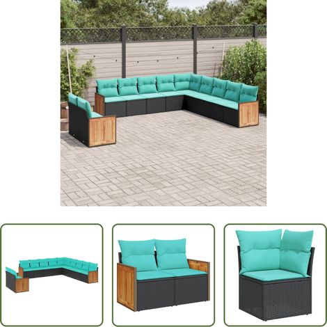 vidaXL Canapé en résine - Salon de jardin 11 pcs avec coussins noir résine tressée (1/5)