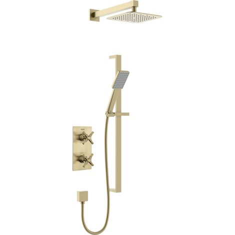 Bristan Cruzar Concealed Shower with Fixed Head and Flexible Riser Kit Brushed Brass