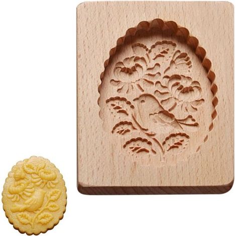 Tampon à biscuits en bois gravé, emporte-pièce floral et oiseaux, moule à biscuits facile à démouler, pour pâtisserie et cuisine, couleur bois (1/5)