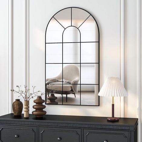 CASSILANDO 105 × 60cm Miroir en métal à fenêtre arquée avec grand miroir mural en verre noir pour la décoration des salons, entrées et chambres à coucher (1/5)