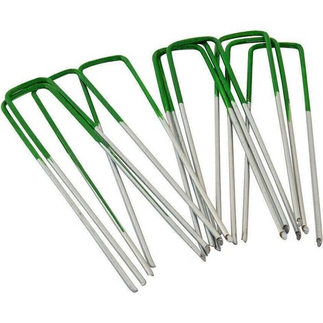Piquets de sol métalliques semi-verts en forme de U, adaptés au gazon artificiel (galvanisés) — Piquets anti-mauvaises herbes (paquet de 10) (1/4)