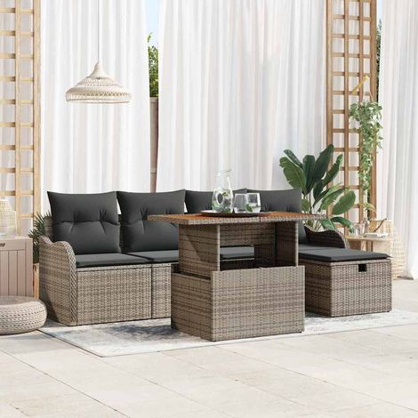 vidaXL Ensemble de canapé de jardin 6 pc Gris polyrotin (1/5)