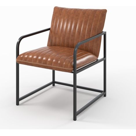 Fauteuil en cuir de buffle marron et métal noir - ARMAND