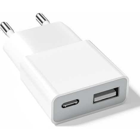 Chargeur USB 5V/1A 2Port Mini USB Mural Chargeur Secteur USB Adaptateur de Prise Universel Compatible avec 15/14/13/12/11/XS 8S / 7 / 6S, S9 S8 Note 9 8, Nexus, HTC, LG, Motorola, Powerbank, batterie (1/5)