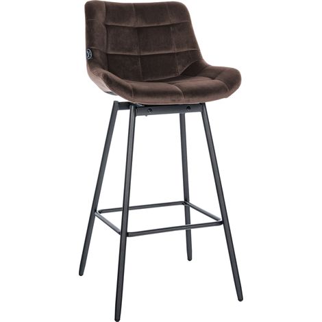 Sgabello da bar girevole x1 con poggiapiedi rivestimento in velluto marrone base a quattro gambe in metallo nero 100005475