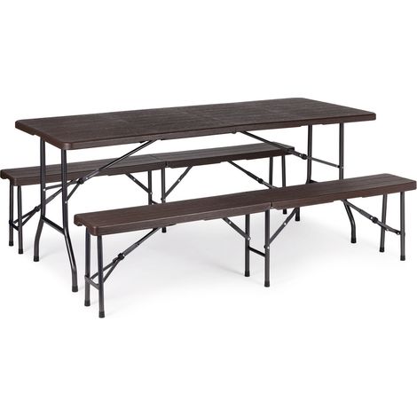 Tavolo da catering 180 cm + 2 panche set per banchetti marrone ModernHome