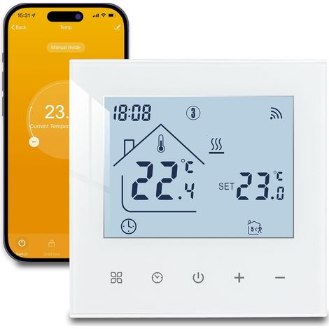 1 Thermostat Connecté WiFi, Programmable LCD Tactile, Compatible Alexa Google Home, Pour Chaudière Gaz