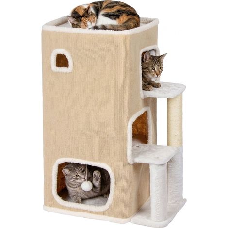 Cuccia per gatti a 3 livelli con palo in sisal e giocattolo - Beige (1/5)