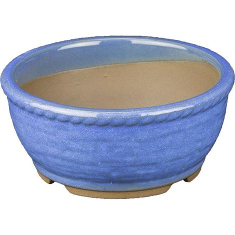 Vaso per bonsai Giapponese Morrisan rotondo in gres smaltato azzurro 10,5x10,5x4,5 cm - B03-3-5A (1/4)