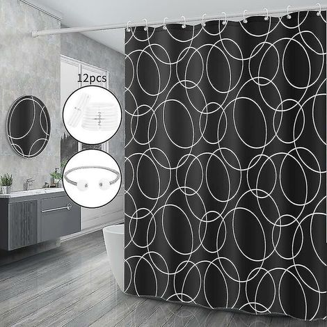 CREA Shower Curtain Black,anti Mould Proof Resistant,waterproof ,weighted Hem,resistant Washable Christmas Bathroom Curtains, 100% Polyester,12 Hooks (100 (1/5)