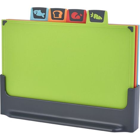 Set di 4 taglieri colorati, senza BPA, in plastica spessa con supporto, lavabili in lavastoviglie. (1/5)