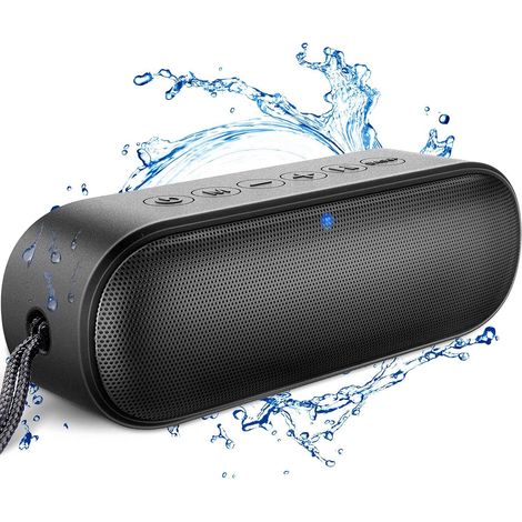 Enceinte Bluetooth portable, étanche IPX7, avec basses puissantes de 14 W et autonomie de 20 heures.
