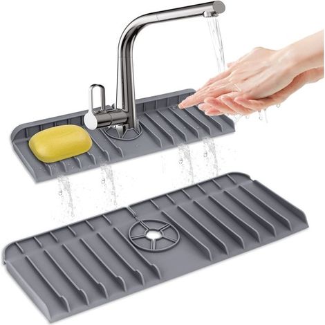 Alfombrilla de silicona de 2 piezas para fregadero, alfombrilla de desagüe, protector antisalpicaduras para fregadero de cocina, alfombrilla absorbente para grifo (1/5)
