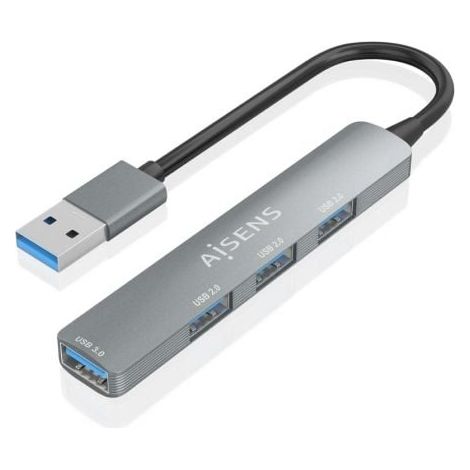 AISENS - HUB USB 3.0 ALUMINIO, 1XUSB3.0 A/H+3XUSB2.0 A/H, GRIS, 10CM