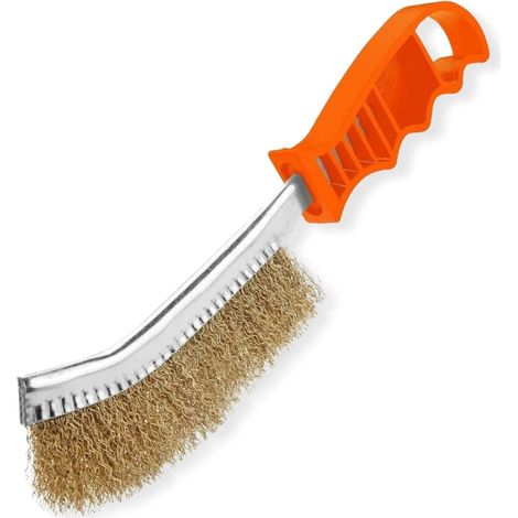 Brosse en Laiton avec Manche en Plastique - Borsse métallique en Acier Polyvalente Nettoyage Décapage - Bricolage (1/4)