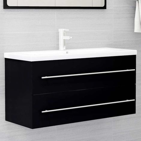 Meuble sous vasque de salle de bain avec tiroir noir 100 x 38,5 x 48 cm en bois d’ingénierie - PANGIVO (1/5)