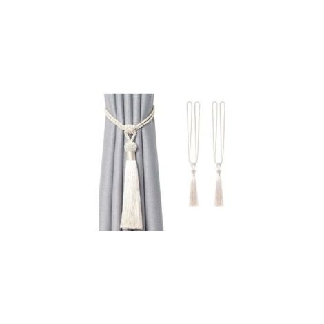 Juego de 2 alzapaños largos para cortinas, hechos a mano con borlas, elaborados con cuerda trenzada y nudos de estilo europeo, para la decoración de ventanas en el hogar y la oficina (beige) - Crezuo