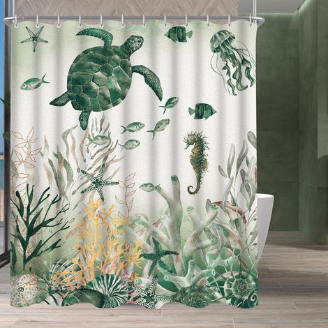 Duschvorhang 240x200cm Meeresschildkröte Antischimmel Textil Ösen Badewanne (1/5)