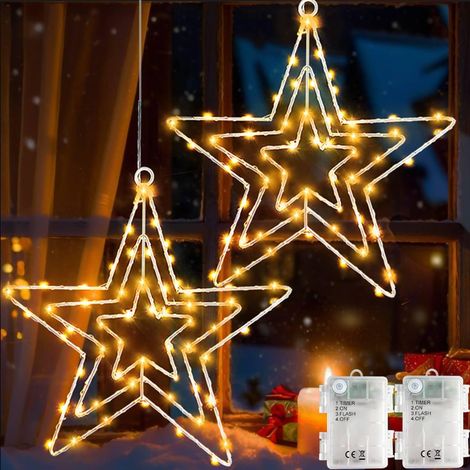 Etoile lumineuse fenêtre Noël 2 pièces, minuterie, 3 en 1 guirlandes lumineuses fenêtre rotatif pour intérieur/extérieur. (1/5)