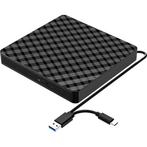 Externes CD/DVD-Laufwerk – tragbares Lese-/Schreibgerät mit USB 3.0- und Typ-C-Anschluss ultraflaches Laufwerk, kompatibel mit Laptops, Desktop-PCs und MacBooks, unterstützt macOS und Windows 10/8/7.