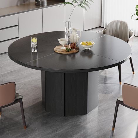 Runder Esstisch 120cm Schwarz Eiche für 4-6 Personen mit achteckiger Basis (1/5)