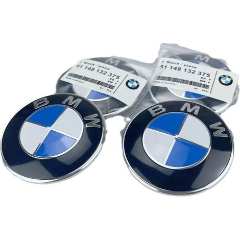 Lot de 2 emblèmes de capot et de coffre BMW de rechange 82 mm + 74 mm pour toutes les BMW E30 E36 E46 E34 E39 E60 E65 E38 X3 X5 X6 3 4 5 6 7 8 (82 mm + 74 mm) tous les modèles.