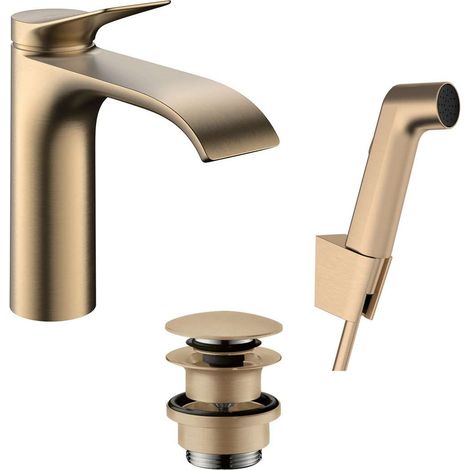 Hansgrohe Vivenis - Mitigeur de lavabo avec bonde Push-Open et douchette de bidet, EcoSmart, bronze brossé 75210140 (1/2)