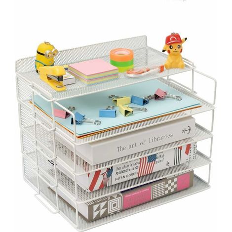 Tiroir à lettres empilable, tiroir d'organisation de papier empilable à 5 voies, avec support de bureau, classeurs d'organisation, dossiers, lettres, papier, tiroir d'organisation de bureau (1/4)