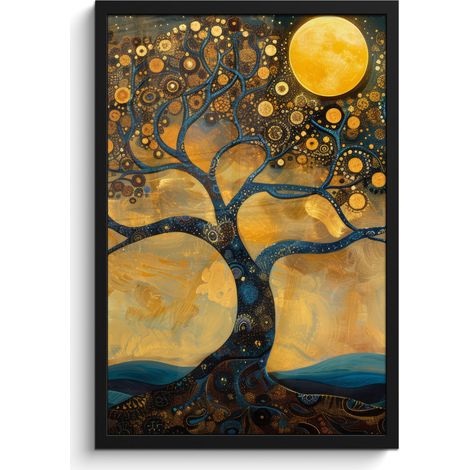 AFFICHE ENCADRÉE Arbre - Lune - Fleurs - Or - Art Cadre Décoration Murale 40x60 (1/5)