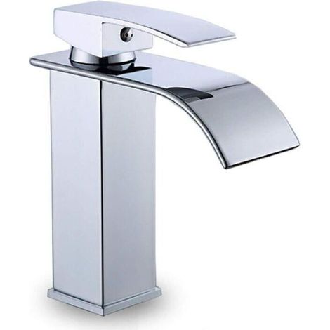 Robinet de lavabo coudé , robinet mitigeur d'eau chaude et froide à poignée unique , robinet de lavabo à cascade carré à large ouverture , robinet de lavabo de salle de bain en laiton (1/4)