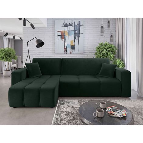 Ecksofa mit Schlaffunktion Sofa DAGNY in Stoff Kronos Grün Ottomane Links