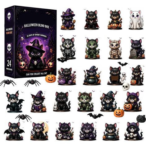 Halloween, sorcières, fantômes et petits monstres, pendentifs en acrylique, calendrier à surprise (1/5)