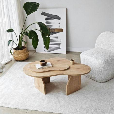 Table basse design organique effet bois, 2 plateaux MARFA