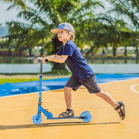 Trottinette pour enfants de 3 à 7 ans pliable roues lumineuses en PU musique 67 x 32 x 78 centimètres bleu