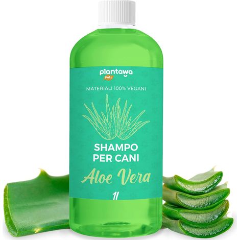 Plantawa Shampoo per Cani all'Aloe Vera 1L Shampoo per Cani per Pelli Sensibili e Dermatiti Azione Anti-Irritazione Senza Allergeni, Senza Parabeni, 100% Vegan con Estratti Naturali
