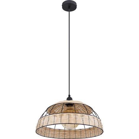 Suspension Lampe à suspension rétro Rotin Boho lampe de table à manger, treillis métallique noir, 1x E27, DxH 40 x 120 cm (1/5)