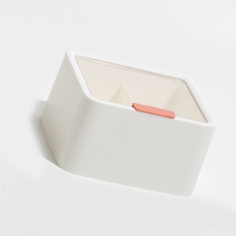 Boîte de rangement pour cotons démaquillants avec couvercle, anti-poussière, rangement pour rouges à lèvres de bureau, boîte de rangement à double compartiment pour divers articles, blanche. (1/5)