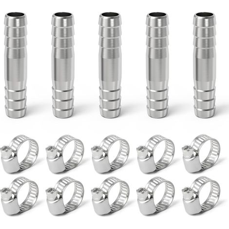 5 pièces 16mm acier inoxydable tuyau droit barbeau raccord de tuyau 2 voies en i sus 304 avec 10 étriers (1/5)
