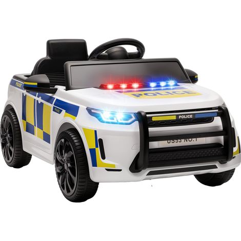 AIYAPLAY coche eléctrico para niños de policía 12V con mando a distancia 2,4 G 2 motores arranque suave sirena luces música y claxon 3-6 años blanco (1/5)