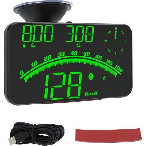 Jeffergarden Affichage tête haute LED intelligent, alarme de vitesse haute définition, compteur de vitesse GPS multifonction, universel 5 V, pour voitures et camions, vert (1/5)