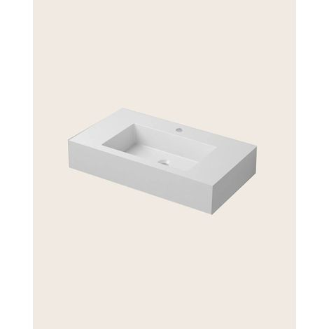 Lavabo 80x46 sospeso in resina bianco lucido