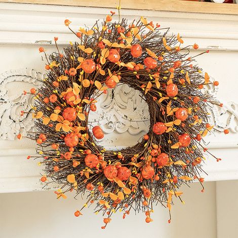 Couronne Décorative Citrouille - Feuilles D'érable - Pour Porte Armoire Intérieur Extérieur - 45 x 45 cm - 1 Pièce (1/5)